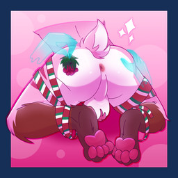 accidental_holly anthro antlers anus ass_up backsack ball_tuft balls body_hair bound brown_body brown_fur butt butt_grab disembodied_hand feet fur genitals ghost_hand hand_on_butt hindpaw holding_butt holidays holly_(plant) horn kneeling legs_tied male multicolored_body multicolored_fur pawpads paws perineum pink_background pink_body pink_fur plant presenting presenting_anus rear_focus rear_view red_body red_fur ribbons scut_tail short_tail simple_background solo sparkles tail translucent translucent_hand tuft white_body white_fur wrapped_legs arvo_(artist) christmas akki_(arvo) jackalope lagomorph leporid mammal rabbit 1:1 2024 alpha_channel hi_res
