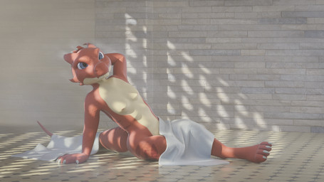 anthro bath bedding blanket breasts claws detailed_background female lying nipple_outline non-mammal_breasts nude shower sitting solo steam towel veo ruby_(veo) kobold lizard reptile scalie 16:9 3d_(artwork) digital_media_(artwork) hi_res widescreen