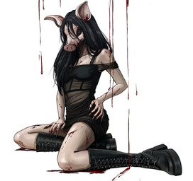 anthro black_clothing black_dress black_eyes black_hair black_nails blood bodily_fluids boots clothing colored_nails dress female footwear hair high_heeled_boots high_heels long_hair long_nails nails shoes simple_background white_background nolongerwendigo dead_by_daylight saw_(movie) amanda_young domestic_pig humanoid mammal suid suine sus_(pig) hi_res