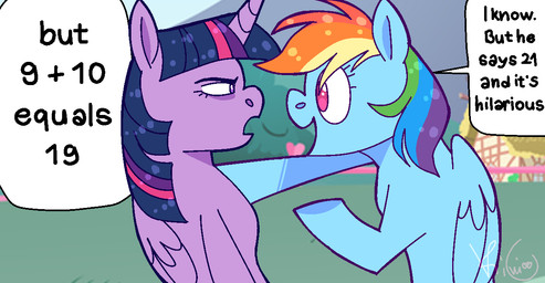 annoyed dialogue duo explaining_the_joke eye_bags eyelashes female female/female feral holding_shoulder horn long_eyelashes text wings k1w1tast1c friendship_is_magic hasbro my_little_pony mythology rainbow_dash_(mlp) twilight_sparkle_(mlp) equid equine mammal mythological_creature mythological_equine pegasus winged_unicorn english_text meme