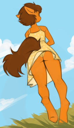 anthro butt clothed clothed_anthro clothed_female clothing dress female panties solo sundress underwear upskirt marsminer hasbro my_little_pony venus_spring equid equine horse mammal pony hi_res