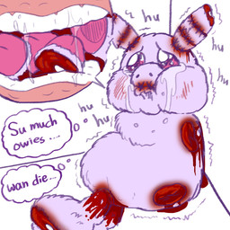 abuse autocannibalism baby_talk blood blood_from_wound blood_in_pussy bodily_fluids bone cannibalism cross_section crying cutaway dismemberment exposed_muscle female female_feral feral forced fur gore grotesque inner_monologue internal monotone_body monotone_fur mutilation neonate pain penetration pink_eyes purple_body purple_fur servered_leg severed_body_part severed_leg severed_limb severed_tongue sitting slap_mark solo surgical_suture tears teeth text thinking tongue_torture torture vaginal vaginal_penetration wounded young young_female yellowcottoncandy030 fluffy_pony fluffy_pony_(species) mammal 1:1 2025 digital_media_(artwork) english_text hi_res