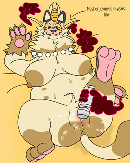 anthro anus belly belly_nipples big_breasts big_vulva blush bodily_fluids body_blush breasts brown_markings coin disembodied_hand dynamax_clouds fangs female gem genital_fluids genitals hitachi_magic_wand holding_object jewelry lonely long_neck looking_pleasured lying markings masturbation mature_anthro mature_female navel necklace overweight overweight_anthro overweight_female pawpads pearl_(gem) pearl_necklace pink_pawpads pokemorph pubes raised_leg sex_toy simple_background solo sweat sweatdrop tan_body teeth text vaginal_fluids vibrator vulva vulva_blush wand_vibrator x_anus yellow_eyes cowprintsoda hitachi nintendo pokemon felicity_(cowprintsoda) felid feline generation_8_pokemon gigantamax_meowth gigantamax_pokemon mammal pokemon_(species) hi_res sketch