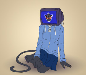 anthro breasts clothed clothing electronics female for_a_head hoodie long_tail monitor sitting solo tail topwear pixiecatsupreme cloe_(pixiecatsupreme) domestic_cat european_shorthair felid feline felis mammal object_head digital_media_(artwork) pixel_(artwork)