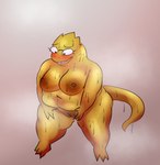 anthro blush bodily_fluids breasts eyewear female genitals glasses musk musk_clouds nipples nude obese obese_anthro obese_female overweight overweight_anthro overweight_female pussy scales sweat yellow_body yellow_scales oxkingky undertale_(series) alphys lizard reptile scalie 2024