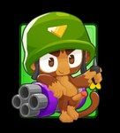 absurd_res alpha_channel anthro armor balls belly bloons_tower_defense brown_body brown_eyebrows brown_eyes brown_fur circumcised clothing dartling_gunner erection eyebrows foxjesus fur genitals green_background green_clothing green_headwear haplorhine headgear headgear_only headwear helmet helmet_only hi_res holding_object humanoid_genitalia humanoid_penis leaning leaning_on_object looking_at_viewer male mammal metal monkey navel ninja_kiwi nude nude_edit on_model penis primate simple_background smile solo tail third-party_edit