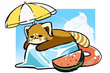 ambiguous_gender biped brown_body brown_fur chibi dot_eyes feral food fruit fur ice lying melon parasol plant simple_eyes solo watermelon shi_nominmin ailurid mammal red_panda 2020 3:2 animated no_sound short_playtime video