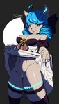 anthro blue_eyes blue_hair clothing dress drill_curls female hair simple_background smile solo jinsidraws league_of_legends riot_games tencent gwen_(lol) felid feline mammal absurd_res hi_res portrait three-quarter_portrait