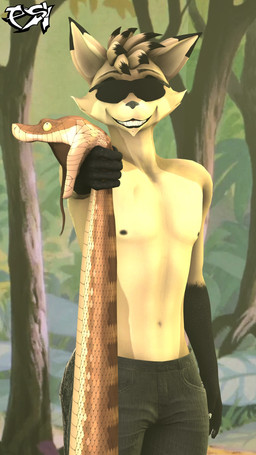 ambiguous_gender anthro black_body black_fur black_highlights bottomwear brown_body brown_fur brown_hair brown_scales clothed clothing death denim denim_bottomwear denim_clothing duo feral fur hair highlights_(coloring) jeans male multicolored_body multicolored_fur multicolored_hair pants scales tongue tongue_out topless topless_anthro topless_male two_tone_body two_tone_fur two_tone_hair wearing_sunglasses psikokinetic warfaremachine_(modeler) the_jungle_book kaa_(jungle_book) psiko_(psikokinetic) canid canine canis jackal mammal python reptile scalie snake 2025 3d_(artwork) 9:16 digital_media_(artwork) hi_res source_filmmaker_(artwork) male_(lore)