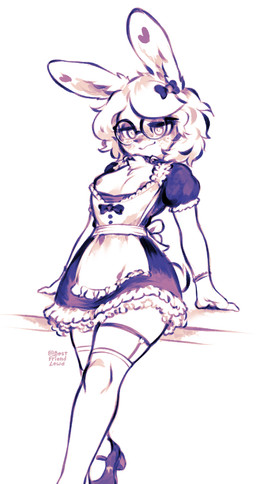 accessory ambiguous_gender anthro bow_ribbon breasts chest_tuft clothed clothed_anthro clothing dress eyewear footwear freckled_face freckles frilly frilly_clothing frilly_dress glasses hair_accessory hair_bow hair_ribbon legwear looking_at_viewer maid_uniform nipples ribbons shoes simple_background solo thigh_highs tuft uniform bestfriendforever besty_(character) lagomorph leporid mammal rabbit 2025 hi_res nonbinary_(lore)