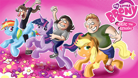 black_hair blonde_hair blue_body blue_feathers blue_fur brown_hair cutie_mark eyewear feathered_wings feathers female feral flower fur glasses green_eyes group hair horn male multicolored_hair pink_eyes plant purple_body purple_eyes purple_fur purple_hair quadruped rainbow_hair riding straddling tail two_tone_hair wings shadman friendship_is_magic hasbro magic:_the_gathering my_little_pony mythology wizards_of_the_coast applejack_(mlp) rainbow_dash_(mlp) twilight_sparkle_(mlp) earth_pony equid equine horse human mammal mythological_creature mythological_equine pegasus pony unicorn