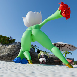 anus beach bent_over big_butt butt butt_focus dark_anus duo female fighting_pose flower flower_(anatomy) flower_hair genitals green_body hair nude outdoor_nudity parasol plant plant_hair pose pseudo_hair rear_view sand short_stack sky solo_focus vulva white_hair wide_hips lorded bluejuicyjuice_(modeler) plantpenetrator_(modeler) nintendo pokemon elemental_creature elemental_humanoid flora_fauna flower_creature generation_4_pokemon generation_7_pokemon humanoid plant_humanoid pokemon_(species) roserade steenee 3d_(artwork) absurd_res digital_media_(artwork) hi_res