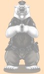 anthro balls_outline bottomwear bulge clothing detailed_bulge genital_outline humanoid_hands male necktie pants penis_outline police police_hat police_officer police_uniform shirt simple_background solo topwear uniform dakota-bear bear mammal 2017 absurd_res archived_source hi_res