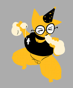 anthro big_breasts black_clothing black_shirt black_topwear bodily_fluids bottomless bottomless_anthro bottomless_female breasts cleavage clothed clothing crouching cum_on_shirt disembodied_penis double_handjob eyewear fellatio female female_anthro fingers genital_fluids genitals glasses grey_background group hand_on_penis handjob hat headgear headwear huge_thighs male mmf_threesome oral party_hat penile penis penis_in_mouth pubic_stubble round_glasses sex shirt simple_background thick_thighs topwear trio vulva echossmetches bananashrimp_(xarop77) felid feline mammal 2024 digital_drawing_(artwork) digital_media_(artwork)