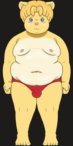 anthro blonde_hair blue_eyes bulge clothing hair male overweight overweight_anthro rotating solo thong underwear yellow_body boo_(chodoudou) chodoudou bear mammal 1:2 animated animated_gif short_playtime