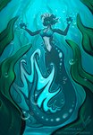 anthro breasts cleavage clothed clothing female looking_at_viewer looking_down mermaid_tail mermaidification seaweed solo split_form text underwater underwater_scenery water stirren mermay hybrid kobold marine merfolk scalie hi_res url