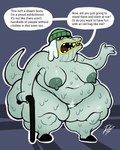 anthro big_butt butt casual_nudity dialogue elderly_female exhibitionism female huge_butt huge_thighs mature_female obese obese_female overweight overweight_female pubes short_stack solo speech_bubble talking_to_viewer thick_thighs dickergazer cartoon_network the_amazing_world_of_gumball alison_sandra_gator crocodile crocodilian reptile scalie absurd_res hi_res