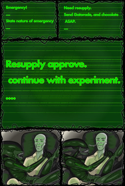 comic_panel computer computer_screen dehydrated duo electronics female flirting green_light male male/female on_lap sitting_on_lap snap circuit19 alien_(franchise) alien human mammal xenomorph invalid_tag comic hi_res