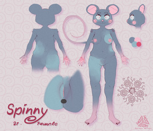 anthro blue_body blue_fur blush butt buttplug female fur genitals grey_body nails occult_symbol piercing plug_(sex_toy) sex_toy sigil solo symbol tail vulva womb_tattoo spinnymouse spinny_(spinnymouse) mammal mouse murid murine rodent absurd_res hi_res huge_filesize model_sheet