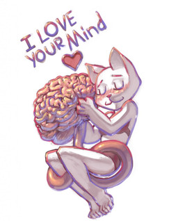 anthro blush brain clothed clothing eyes_closed female heart_symbol hug organs simple_background solo text white_background calmnivore conditional_dnp domestic_cat felid feline felis mammal english_text hi_res