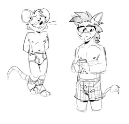 anthro blush boxers_(clothing) briefs buckteeth clothed clothing duo embarrassed eyewear footwear glasses hands_behind_back holding_object male nipples open_mouth open_smile plaid_boxers simple_background smile socks teeth teeth_showing toeless_footwear toeless_socks topless topless_male underwear whiskers white_background tinydeerguy unnamed_donkey_(tinydeerguy) unnnamed_mouse_(tinydeerguy) mammal mouse murid murine rodent black_and_white hi_res monochrome sketch