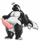 anthro balls big_penis erection genitals knot male nude overweight overweight_anthro overweight_male penis simple_background solo tapering_penis onigrift cetacean dolphin mammal marine oceanic_dolphin orca toothed_whale