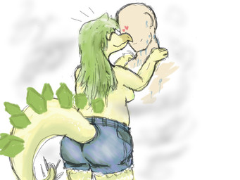 anthro areola bald biped bottomwear breasts butt clothed clothing denim denim_bottomwear denim_clothing denim_shorts duo eyes_closed female furgonomics green_areola green_body green_hair green_nipples hair happy heart_symbol human_on_anthro interspecies long_hair long_tail male male/female medium_breasts nipples non-mammal_breasts non-mammal_nipples nuzzling romantic romantic_couple shorts simple_background smile spiked_tail spikes spikes_(anatomy) tail tail_motion tailwag topless topless_anthro topless_female water_drop wet wet_body white_background caldinie1 cavemanon_studios goodbye_volcano_high ko_op_(game_developer) snoot_game anon_(snoot_game) stella_(gvh_beta) dinosaur human mammal ornithischian prehistoric_species reptile scalie stegosaurian stegosaurus thyreophoran 2024 4:3 colored hi_res sketch