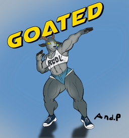 abs anthro blue_background bottomwear clothing crop_top crossgender daisy_dukes denim denim_bottomwear denim_clothing denim_shorts ear_piercing ear_tag eyebrows fingers footwear ftm_crossgender fur gradient_background grey_body grey_fur hooved_fingers hooves horizontal_pupils horn hotpants looking_at_viewer male muscular muscular_anthro muscular_male navel piercing pose pupils shadow shirt shoes shorts simple_background smile solo text text_on_clothing text_on_shirt text_on_topwear thick_calves thick_thighs topwear yellow_eyes hoxton752 stimpy24 coffee_stain_studios epic_games fortnite goat_simulator pilgor_(goat_simulator) bovid caprine goat mammal 2025 english_text full-length_portrait hi_res portrait signature female_(lore)