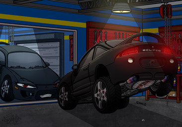 anthro anus black_body bodily_fluids car detailed_background dripping ejaculation female genital_fluids genitals leaking leaking_precum leaking_vagina looking_at_viewer looking_pleasured machine mechanic mirror mirror_reflection not_furry precum precum_drip pulley red_eyes reflection smile solo teeth tire vaginal_fluids vaginal_squirting vehicle vulva wheel carsphilic mitsubishi mitsubishi_eclipse dire_car dire_machine dire_vehicle living_car living_machine living_vehicle detailed digital_media_(artwork) hi_res