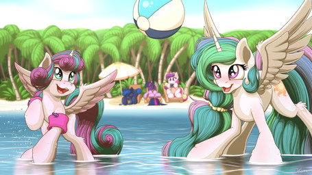 aged_up ball beach_ball book camera cutie_mark detailed_background duo_focus eyelashes eyes_closed feathered_wings feathers female feral group horn inflatable open_mouth outside plant spread_wings tree water wings ohemo friendship_is_magic hasbro my_little_pony mythology flurry_heart_(mlp) princess_cadance_(mlp) princess_celestia_(mlp) princess_luna_(mlp) twilight_sparkle_(mlp) equid equine mammal mythological_creature mythological_equine unicorn winged_unicorn 16:9 2018 4k absurd_res hi_res widescreen