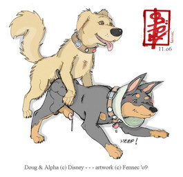 anal animal_genitalia animal_penis balls black_body bodily_fluids brown_body brown_eyes canine_genitalia canine_penis collar cone_of_shame cropped_ears docked_tail doggystyle duo feral feral_on_feral fluffy fluffy_tail from_behind_position genital_fluids genitals gloves_(marking) knot knotting leg_markings male male/male male_feral markings medical_instrument penetration penis penis_tip precum scientific_instrument sex short_tail socks_(marking) tail tan_body text tongue tongue_out fennec_(artist) disney pixar up_(film) alpha_(up) dug_(up) bird_dog canid canine canis dobermann domestic_dog golden_retriever hunting_dog mammal pinscher retriever english_text