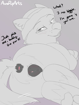 anatomically_correct anatomically_correct_genitalia anatomically_correct_vulva animal_genitalia animal_vulva anus beanie blush butt canine_genitalia canine_vulva clothing consent dark_anus dark_vulva dialogue explicitly_stated_consent female female_feral feral fur genitals hair hat headgear headwear inviting inviting_to_sex looking_at_viewer looking_back markings open_mouth presenting presenting_anus presenting_hindquarters presenting_vulva simple_background smile solo tail teeth text tongue toony vulva young young_feral aurapuparts nickelodeon paw_patrol everest_(paw_patrol) canid canine canis domestic_dog husky mammal nordic_sled_dog spitz 3:4 absurd_res digital_media_(artwork) english_text hi_res partially_colored sketch