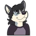 anthro clothed clothing eyes_closed fully_clothed fur hair happy male smile solo sticker mack95 farron canid canine fox mammal 1:1 bust_portrait portrait