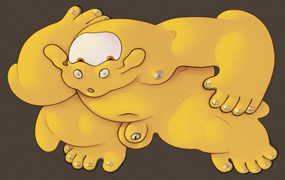 belly car flaccid foreskin genitals male muscular not_furry overweight penis short_penis silly silver_glans silver_nails silver_nipples simple_background slightly_chubby slightly_chubby_male solo vehicle yellow_body ravuer humanoid hi_res
