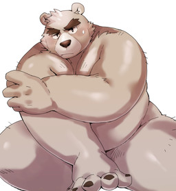 anthro belly big_belly blush kemono male overweight overweight_male simple_background solo arufina_w bear mammal 2026 absurd_res hi_res