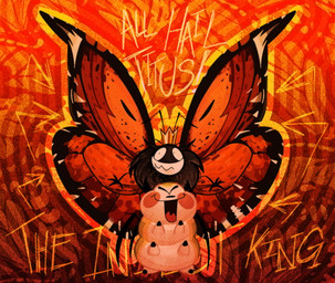 4_fingers 4_legs ambiguous_gender antennae_(anatomy) black_antennae black_body blush blush_stickers countershading crown eyebrows eyeless eyespots feral fingers front_view green_body grin headgear insect_wings lepidopteran_wings markings multicolored_wings open_mouth orange_wings pupils quadruped ruff small_pupils smile spread_wings square_crossover standing teeth text toothy_grin white_body white_countershading wings young young_ambiguous young_feral st4_bby disney hoppers_(disney) pixar titus_(hoppers) arthropod butterfly caterpillar insect larva lepidopteran monarch_butterfly 2026 absurd_res digital_media_(artwork) english_text hi_res orange_theme warm_colors