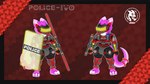 anthro armor clothing detailed_background evil_face evil_look fur futuristic futuristic_armor hi_res jdbo-arts machine male meta pink_body pink_fur police police_officer police_uniform protogen protogen_visor shield solo uniform visor white_body