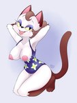 areola breasts cleavage clothed clothing exposed_breasts female half-closed_eyes markings mole_(marking) narrowed_eyes nipples pose sitting solo minxydoodle animal_crossing nintendo olivia_(animal_crossing) villager_(animal_crossing) felid feline mammal 3:4 hi_res pinup