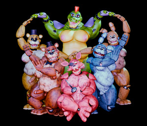 1_eye 4_fingers anthro areola balls belly big_belly big_moobs big_muscles big_penis blue_body blue_eyes bow_tie bracelet brown_areola brown_body brown_eyes brown_nipples claws clothing erection eye_patch eyebrows eyewear fangs feet fingerless_gloves fingers front_view genitals gesture glistening glistening_eyes gloves gold_(metal) gold_tooth green_body green_eyes group hair half-closed_eyes hand_gesture hand_holding handwear hat headgear headwear hook hook_hand huge_belly huge_moobs humanoid_genitalia jewelry kneeling long_tail looking_at_viewer machine making_heart_with_hands male markings mohawk moobs multicolored_body muscular muscular_anthro muscular_male narrowed_eyes navel nipples nude obese obese_anthro obese_male open_mouth overweight overweight_anthro overweight_male pecs penis pink_areola pink_nipples pointy_ears pose red_areola red_body red_eyes red_hair red_nipples short_tail shoulder_pads simple_background sitting small_balls small_penis smile spots spotted_body tail teeth thick_thighs top_hat yellow_body yellow_eyes wynter_faver snips456fur_(modeler) five_nights_at_freddy's five_nights_at_freddy's:_security_breach scottgames steel_wool_studios bonnie_(fnaf) foxy_(fnaf) freddy_(fnaf) golden_freddy_(fnaf) montgomery_gator spring_bonnie_(fnaf) alligator alligatorid animatronic bear canid canine crocodile crocodilian fox lagomorph leporid mammal rabbit reptile robot scalie 2026 3d_(artwork) blender_(artwork) digital_media_(artwork)