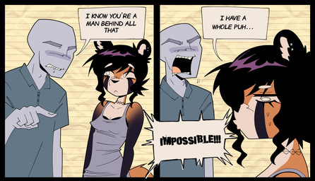 5_fingers anthro choker clothing dialogue duo ear_piercing female fingers jewelry male necklace piercing shirt tank_top text topwear transphobia witchpanda anon witchpanda_(character) ailurid human mammal red_panda absurd_res comic english_text hi_res nonbinary_(lore)