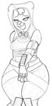 anthro big_butt bodysuit butt clothing cosplay female half-closed_eyes hood narrowed_eyes simple_background skinsuit solo tight_clothing white_background wide_hips zambs bioware el_arca electronic_arts mass_effect queen_oriana tali'zorah felid lion mammal pantherine 2021 digital_media_(artwork) hi_res monochrome