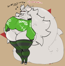 anthro big_breasts bottomless bottomless_anthro bottomless_female breasts clothed clothing crop_top curvy_figure dialogue female hair huge_breasts huge_hips huge_thighs hyper hyper_hips hyper_thighs legwear long_hair looking_at_viewer red_eyes shirt solo tail text thick_tail thick_thighs thigh_highs topwear wide_hips xytora lissa_(xytora) canid canine fox fox_spirit mammal 2025 digital_media_(artwork) english_text hi_res