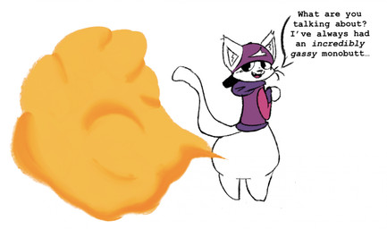 anthro backwards_baseball_cap backwards_hat baseball_cap big_butt bottomless bottomless_anthro butt clothed clothing dialogue fart fart_cloud fur hat headgear headwear hoodie looking_at_viewer looking_back looking_back_at_viewer male monobutt null open_mouth open_smile orange_fart_cloud purple_clothing reality_shift smile solo speech_bubble talking_to_viewer text topwear whiskers white_body white_fur dumpnfwump archie_(dumpnfwump) domestic_cat felid feline felis mammal 2026 english_text hi_res