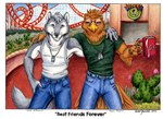 amusement_park amusement_ride anthro arm_around_shoulders beak black_claws blue_bottomwear blue_clothing blue_eyes blue_jeans blue_pants border bottomwear brown_body brown_feathers cactus claws clothed clothing container cup day denim denim_bottomwear denim_clothing detailed_background dog_tags duo feathers finger_claws fully_clothed fur green_clothing green_shirt green_t-shirt green_topwear grey_body grey_fur hand_on_hip hand_on_own_hip head_tuft holding_container holding_cup holding_mug holding_object humanoid_hands jeans looking_at_viewer male mug outside pants plant roller_coaster shirt side_hug smile snout t-shirt tail tail_feathers tank_top title topwear tuft white_body white_border white_clothing white_fur white_shirt white_tank_top white_topwear yellow_beak xianjaguar european_mythology greek_mythology mythology avian canid canine canis mammal mythological_avian mythological_bird mythological_creature mythological_firebird phoenix wolf 2001 character_name signature traditional_media_(artwork)