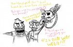 2_heads anthro argument clothing dialogue exposed_endoskeleton female fighting_over_boy freddy_mask_(fnaf) group hand_holding hat headgear headwear love_triangle machine male mask multi_head security security_guard simple_background text uniform white_background inkyfrog five_nights_at_freddy's five_nights_at_freddy's_2 scottgames freddy_(fnaf) mangle_(fnaf) withered_chica_(fnaf) animatronic avian bird canid canine chicken fox galliform gallus_(genus) human mammal phasianid robot 2015 english_text