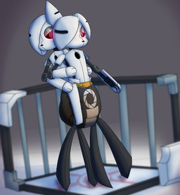 1_eye ambiguous_gender anthro anthrofied aperture_logo big_diaper biped black_body black_diaper clothed clothing crib diaper diaper_fetish diaper_only duo feces female female/female glowing glowing_eyes grey_background looking_aside machine nude poopy_diaper pose pseudo_hair red_eyes shadow simple_background soiled_diaper soiling standing topless turret unclean_diaper used_diaper wearing_diaper white_body white_pseudo_hair m0rgansk portal_(series) valve valve_corporation frankenturret_(portal) canid canine canis domestic_dog mammal robot robot_dog turret_(portal) absurd_res digital_drawing_(artwork) digital_media_(artwork) english_description hi_res