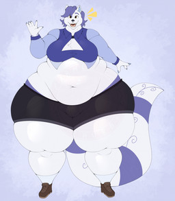 5_fingers anthro belly_overhang bent_arm black_bottomwear black_clothing black_nose black_shorts blue_claws blue_clothing blue_footwear blue_inner_ear blue_socks blue_topwear bottomwear brown_clothing brown_eyes brown_footwear brown_shoes claws clothing eyebrows fat_legs finger_claws fingers footwear front_view fur fur_markings gesture hair happy huge_thighs light looking_at_viewer male male_anthro markings medium_hair midriff moobs navel obese obese_anthro obese_male overweight overweight_anthro overweight_male pink_tongue purple_eyebrows purple_hair purple_markings purple_stripes shoes shorts smile smiling_at_viewer socks solo standing striped_markings striped_tail stripes tail tail_markings thick_tail thick_thighs tongue topwear two_tone_tail waving waving_at_viewer white_body white_fur white_tail wide_hipped_anthro wide_hipped_male wide_hips lyratrchubby lumilu_(angellumithegootter) mammal mustelid otter 2023 colored digital_drawing_(artwork) digital_media_(artwork) english_description full-length_portrait hi_res lighting portrait shaded