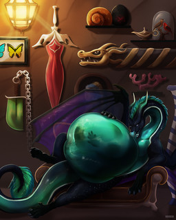 ambiguous_feral ambiguous_gender belly big_belly black_body blue_body blue_mane blue_sclera blue_tongue duo feral huge_belly lamp long_neck looking_at_viewer mane melee_weapon membrane_(anatomy) membranous_wings open_mouth purple_eyes purple_wings semi-anthro solo_focus sword tongue tongue_out translucent translucent_wings vore weapon wings roobin mythology dragon mythological_creature mythological_scalie scalie 4:5 hi_res