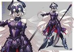 armor chain female hair halberd holding_object holding_weapon horn melee_weapon open_mouth pale_skin polearm solo tail weapon white_hair yellow_eyes azusa fate_(series) type-moon avenger_jeanne_d'arc_alter jeanne_d'arc_(fate) demon humanoid