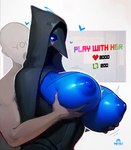 anthro big_breasts black_body breast_grab breasts duo faceless_character faceless_male female hand_on_breast heart_symbol huge_breasts machine male male/female nipples nude open_mouth simple_background text psyk323 avian bird human mammal robot english_text hi_res